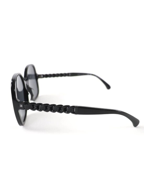 Chanel CC Logo Chain Enamel Leather Sunglasses Black 57 17 140 Made main image 5
